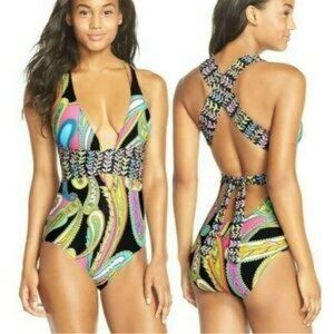 Trina Turk Garden Paisley One Piece Swimsuit Colorful Size 10